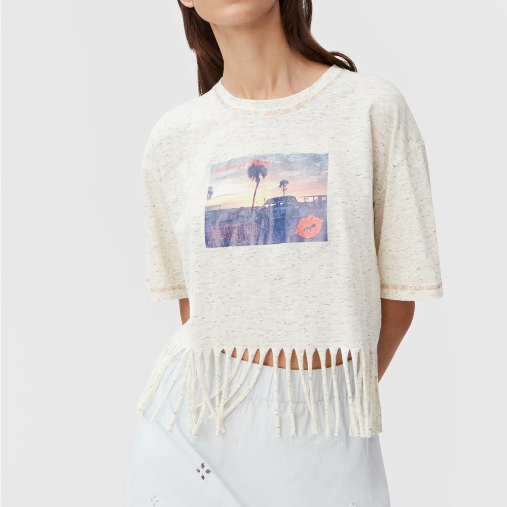 Ganni Cropped Fringe Graphic Tee